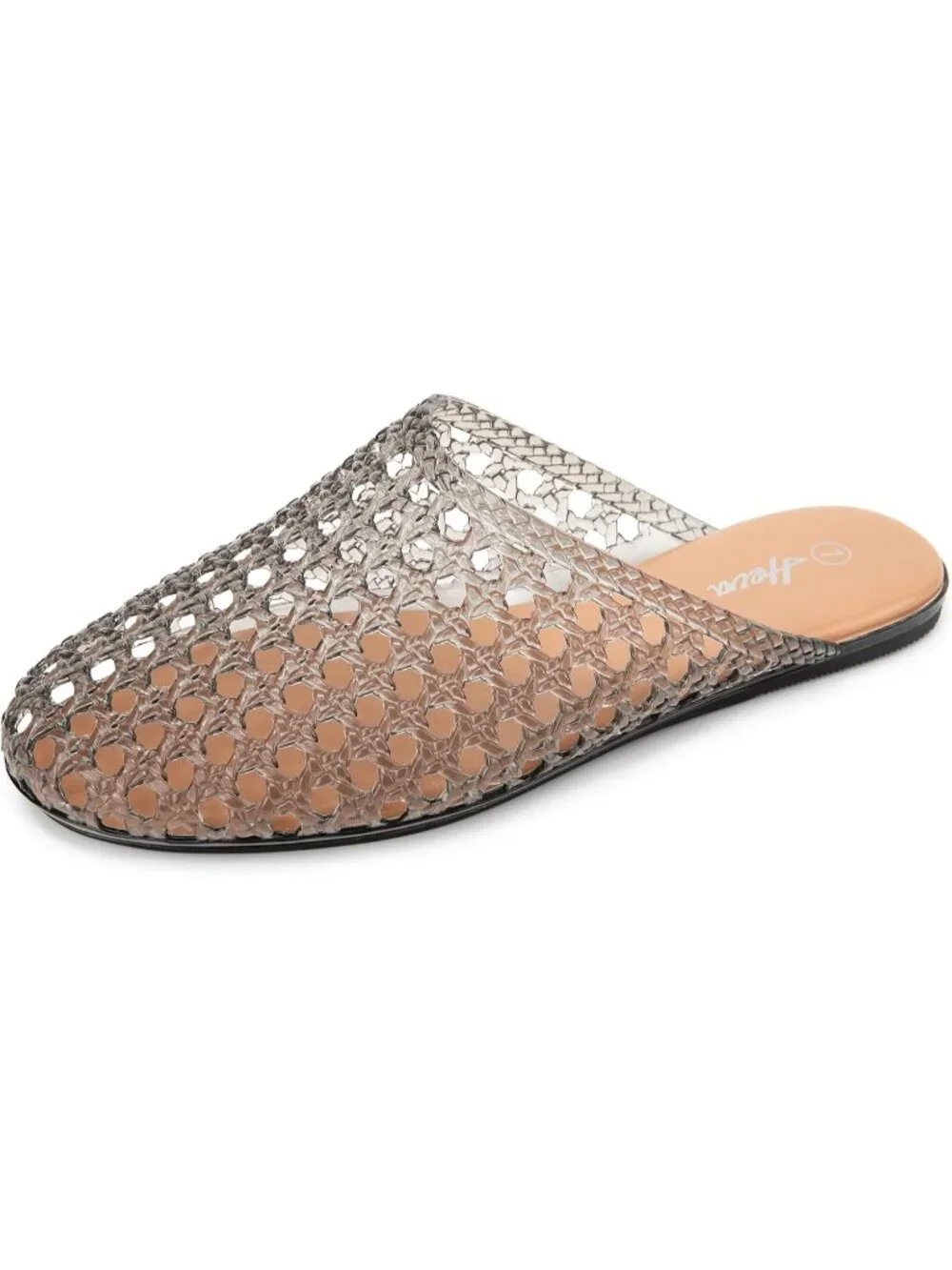Women's Ash Gray Clear Mesh Hollow Slip On Closed Toe Jelly Casual Flat Sandals